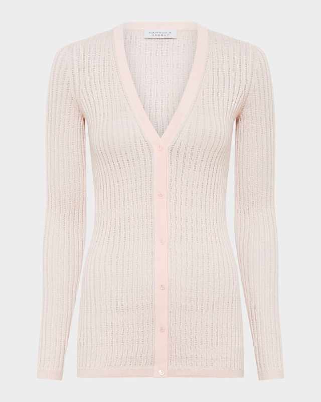 Emma V-Neck Cashmere-Silk Pointelle Knit Cardigan